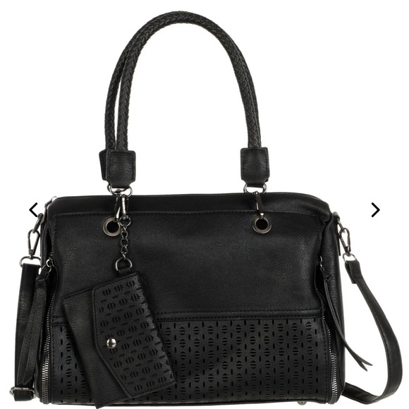 Sam & Hadley black laser cut satchel bag-EUC - Picture 1 of 13